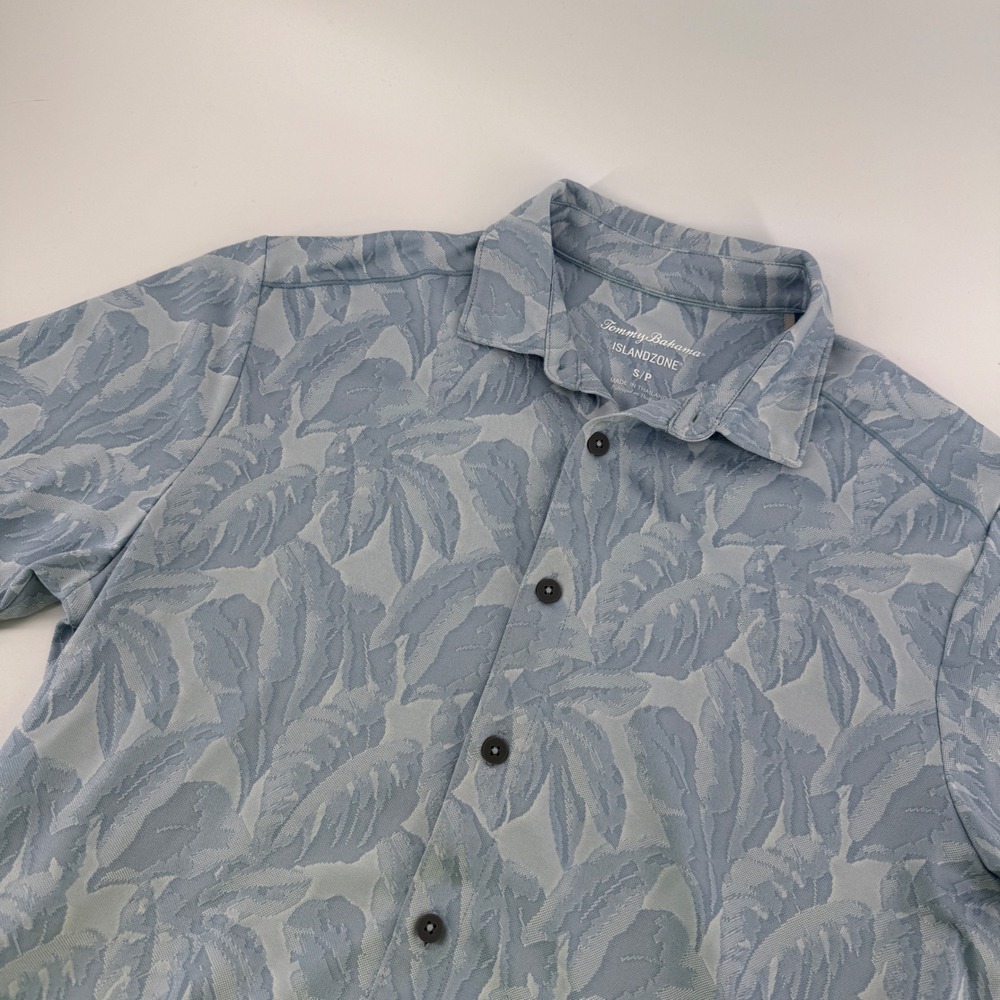 Tommy Bahama IslandZone Mens Small Blue Palm Leaf Print Button Down Shirt S/P